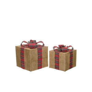 Conjunto 2 Presentes Castanhos com Fita Xadrez